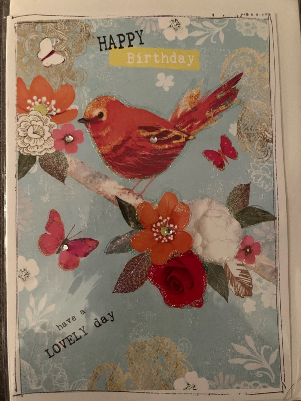 Willow Red and Orange Bird Happy Birthday Card with envelope inside